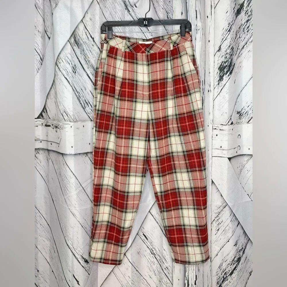 NWT H&M Plaid Pleated Front Pants 6